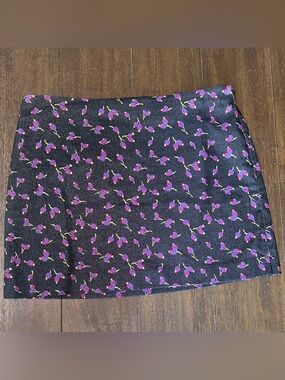 Express Floral Mini Skirt | Dark Wash Denim Look | Size 9/10